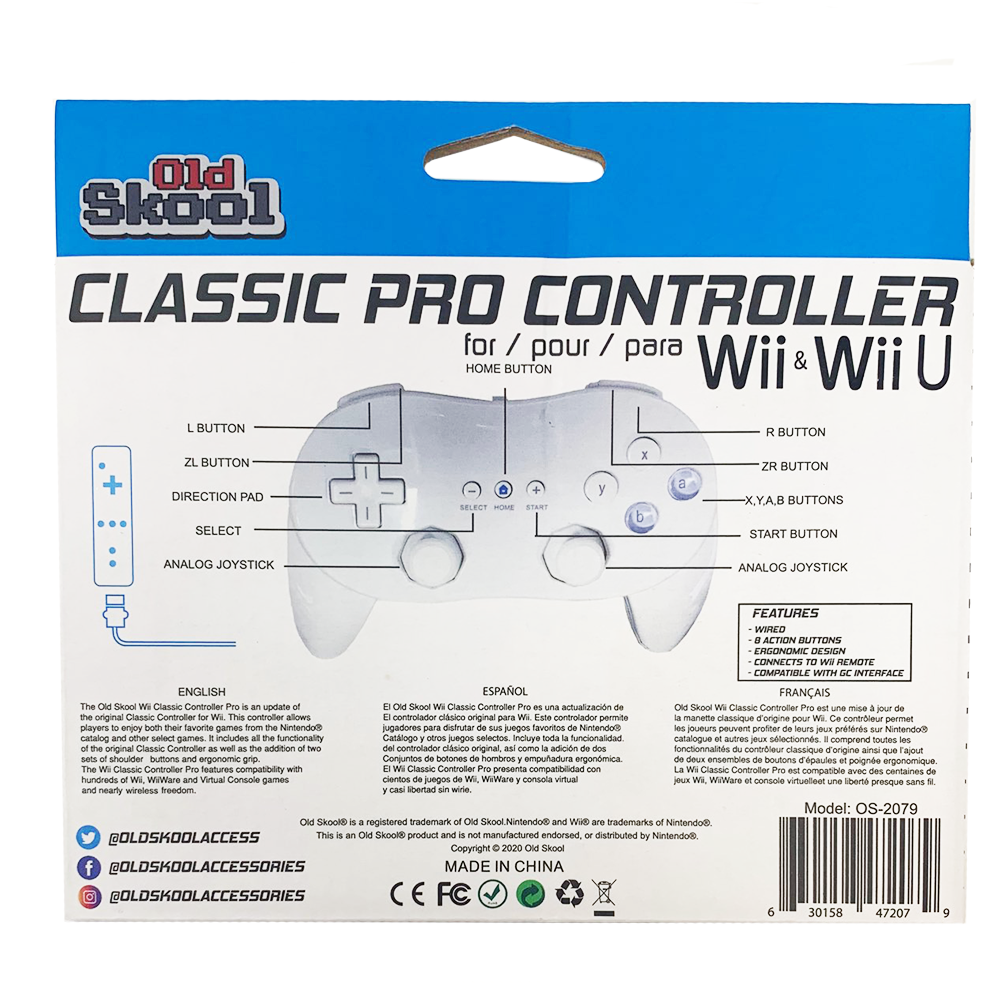 Old Skool Wii Classic Pro Controller for Wii and WiiU White